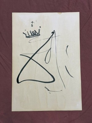 SALVADOR DALI  drawing and painting on old paper signed stamped vintage