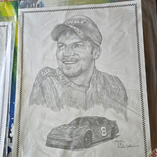 Dale Adkins Signed Dale Earnhardt Jr. #8 NASCAR Pencil Art Print Lithograph