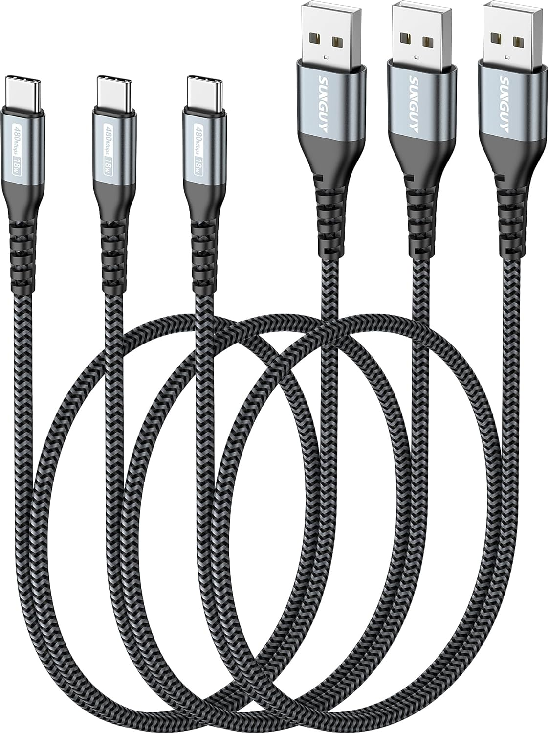 USB C Cable 1.5FT [3Pack] 3A USB to USB C Cable Fast Charging Data Transfer Brai-image