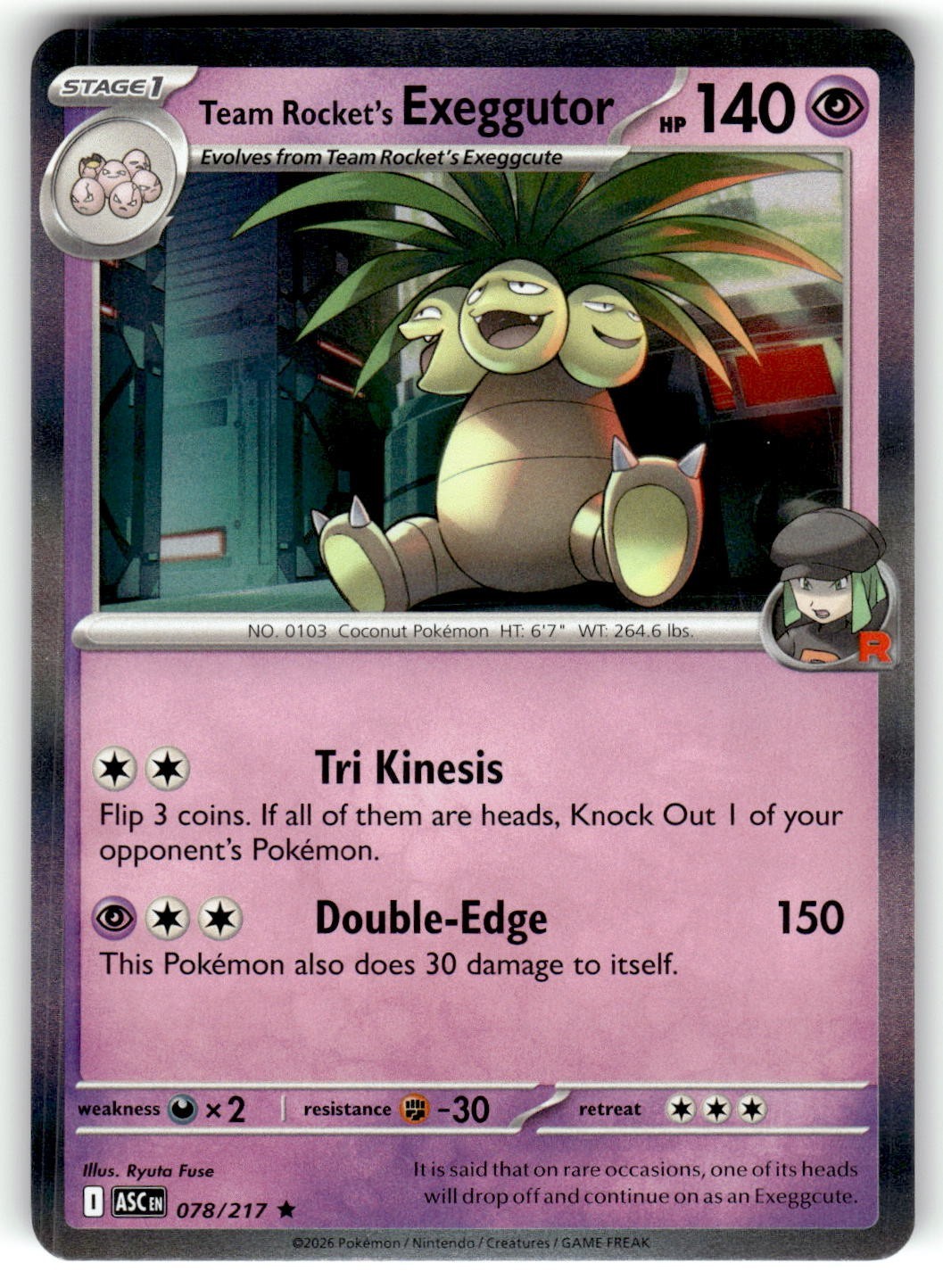 Pokemon ME: Ascended Heroes Card 78/217 Team Rocket's Exeggutor Holo