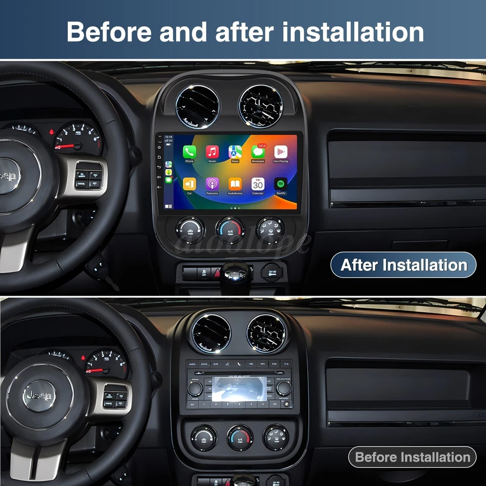 For Jeep Patriot Compass 2009-2016 Apple Carplay Car Stereo Radio GPS Android 14 Foto 4 de 4
