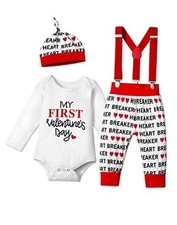 Baby Boy Valentines Day Outfit 3Pcs, Valentines Baby Romper  3-6 Months White