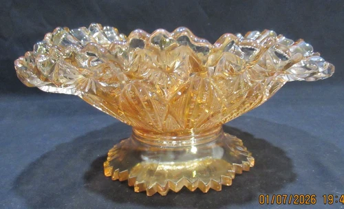 Millersburg Carnival Glass Marigold "Fleur de Lis" Tri-Corner, Dome Footed Bowl
