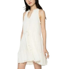 Dex Women's Dress S Cream Sleeveless Ruffled Tiered Cotton Lined NEW $90