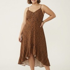 Leopard Print Midi Slip Dress Brown Cheetah Boho High Low Plus 2XL Mob Wife