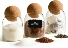 3 Pack 16oz Clear Decorative Glass Jars with Cork Ball Lid - Coffee Bar Kitchen