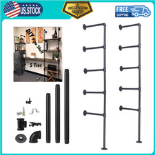 5 tier Industrial Wall Mount Iron Pipe Shelf Shelving Bracket Vintage Retro C...