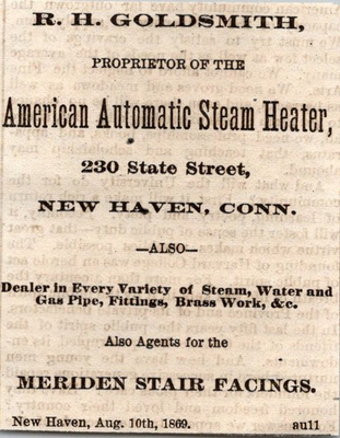 #ad R. H. Goldsmith American Automatic Steam Heater 1869 CT Clipping TAJ7 S22 $13.50
