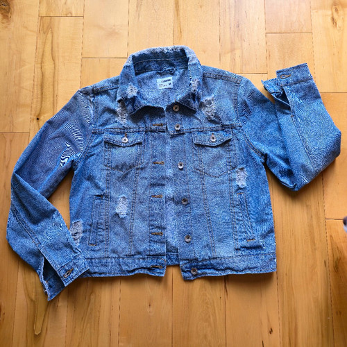 Ci Sono Women's Blue Distressed Jacket Button Front Pockets Size M Short