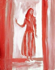 Modern Contemporary 14X11 Pink Woman Signed Colorful Original Art Canvas NR