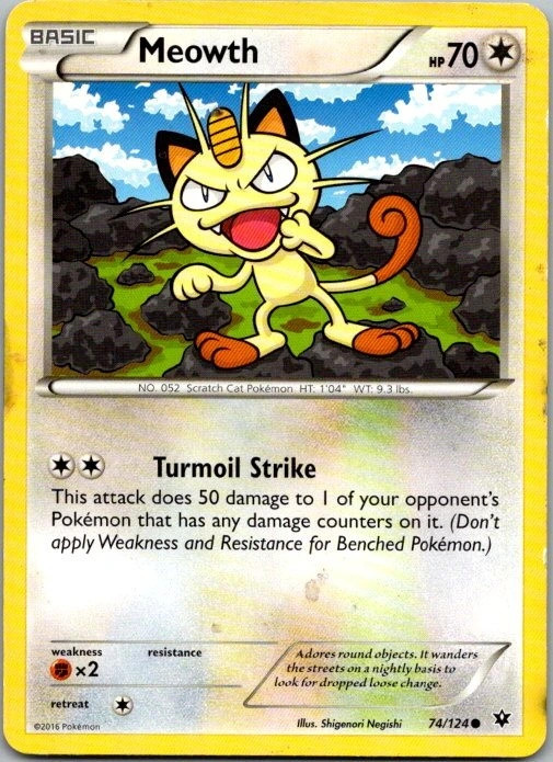 Meowth 74/124 Fates Collide Common LP Pokemon TCG