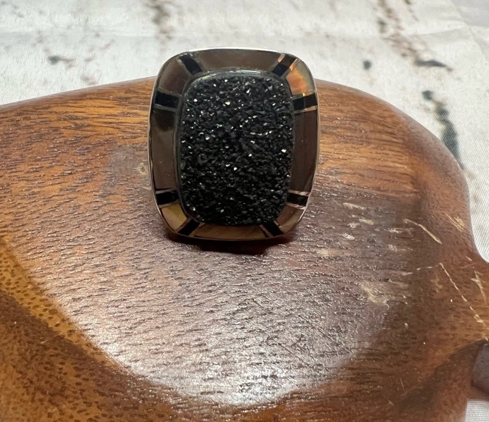 Anillo de acero inoxidable druzy y madreperla talla 7 bohemio hippie Foto 3 de 4