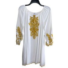 Chic Connection A-Line Mini Dress Womens Medium White Embroidered Boho Tassel
