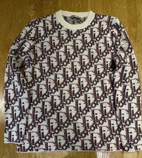 Dior Oblique Jacquard Wool Sweater Beige/Red - Size M Excellent Condition