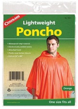Coghlan's Lightweight Poncho Orange Waterproof Vinyl Hooded Rain