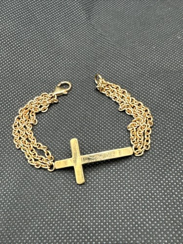 BRACCIALE CROCE TONO ORO MILOR ITALIA CIONDOLO LATERALE CATENA CHIUSURA ARAGOSTA - Foto 2 di 4