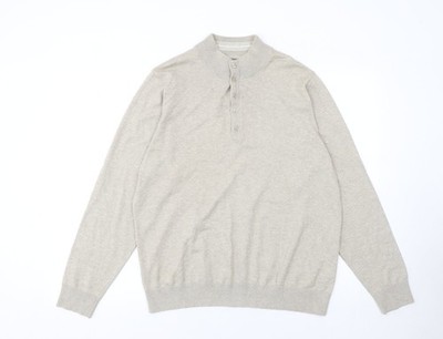 Marks and Spencer Herren Beige Medium Henley Stehkragen Baumwolle Pullover