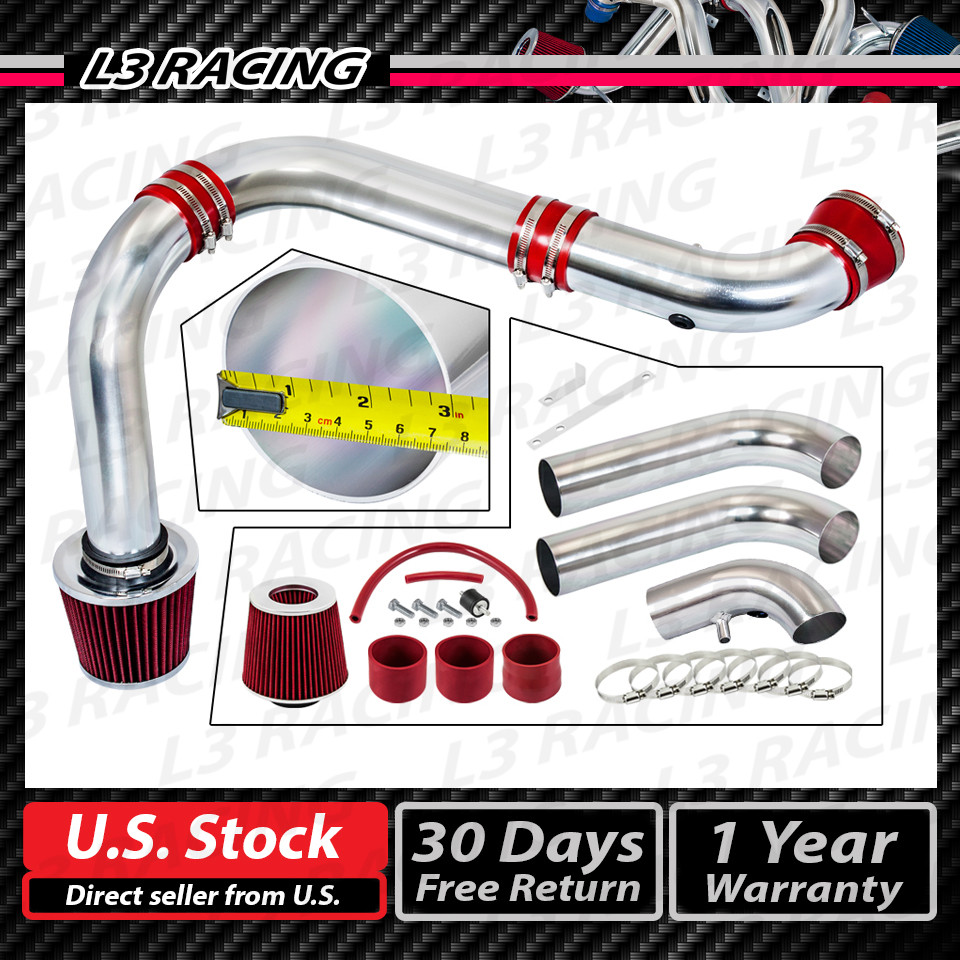 RED COLD AIR INTAKE KIT + DRY FILTER FOR DODGE 02-10 RAM 1500 4.7L V8