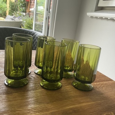 6 KOLONIE Indische Glas Jugendstil Avocado GRÜN OLIV Tee KELCHE
