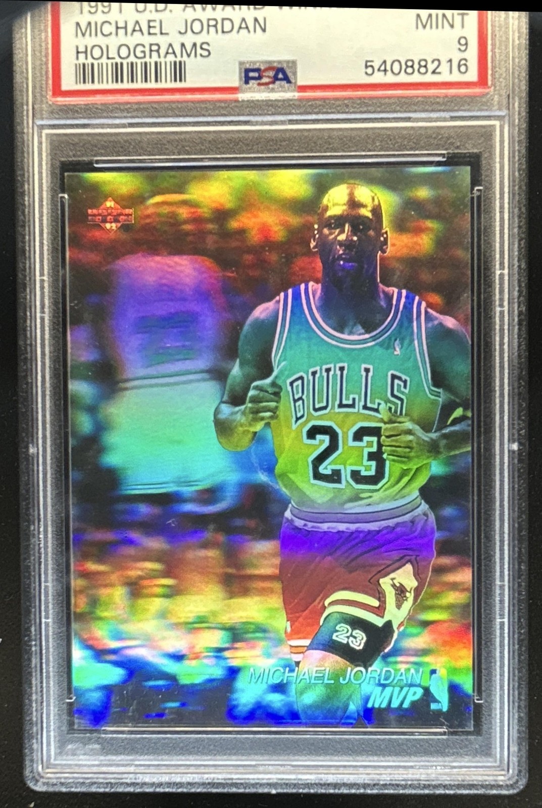 1991-92 Upper Deck Michael Jordan Award Winner Holograms #AW4 Bulls PSA 9 view 1