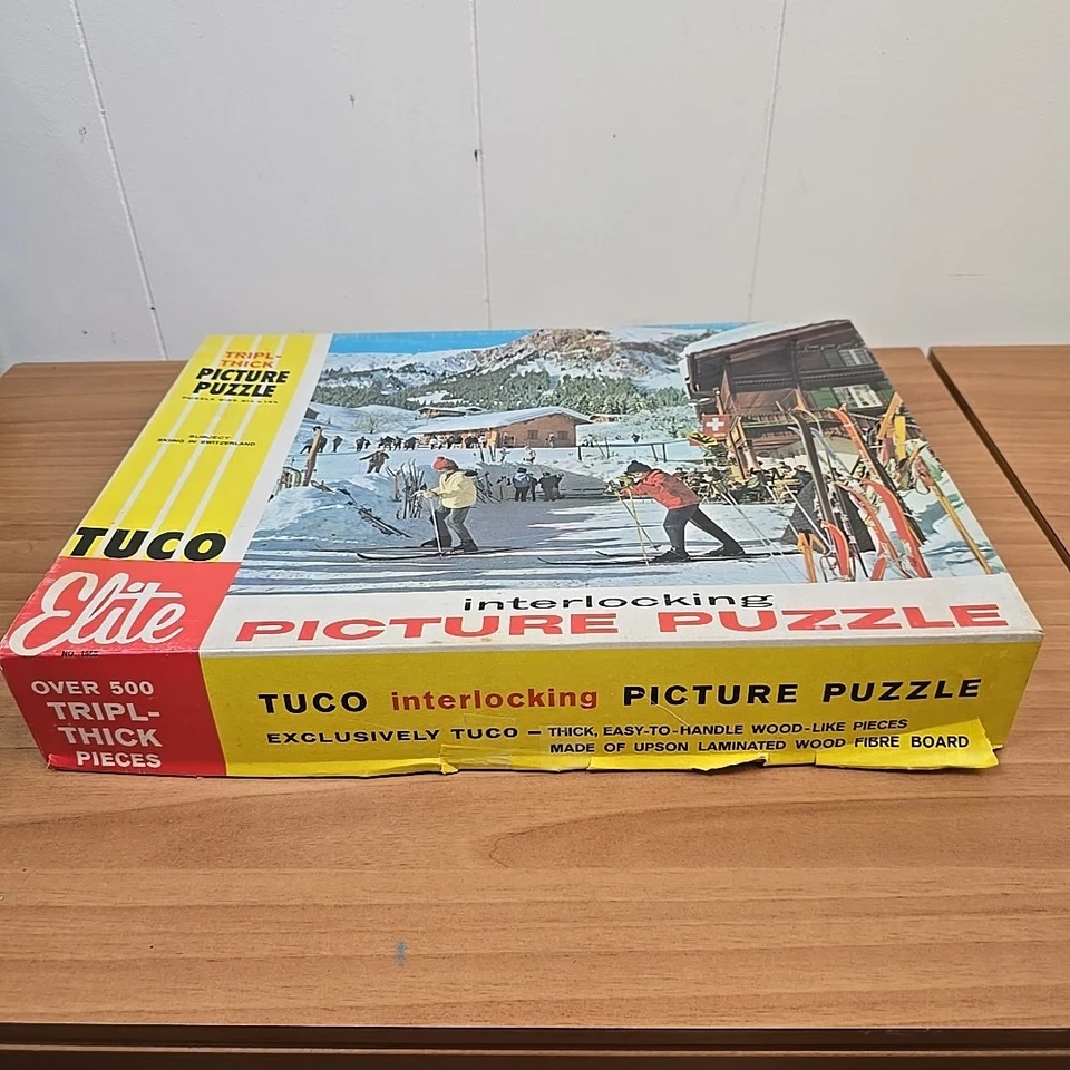 Vtg TUCO Elite Picture Puzzle Jigsaw Skiing Switzerland COMPLETE 21"x14" - Image 2 of 4