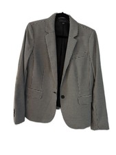 Ann Taylor Women's Houndstooth One-Button Blazer Jacket Grey Black Size 12 Large