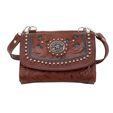 American West Womens Lady Lace Dark Brown Leather Crossbody Bag OS