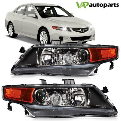 For 2004-2005 Acura TSX Headlights Assembly Pair Black Housing Headlamp Front