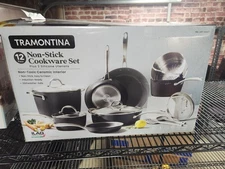 Tramontina 12-Piece Ceramic Non Stick Pots & Pans Cookware Set with Utensils 