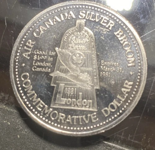 1981 London Ontario $1 Trade Dollar Curling Air Canada Silver Broom ~ See📸