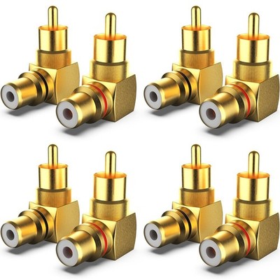 Warmstor 8-Pack RCA Right Angle Adapter 90 Degree 8-PACK, Gold Plated