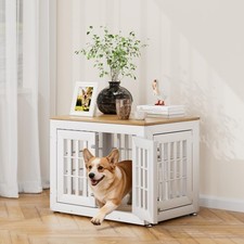 32" Heavy-Duty Dog Crate Furniture for Small/Medium Dogs, Rustic Wooden Dog C...