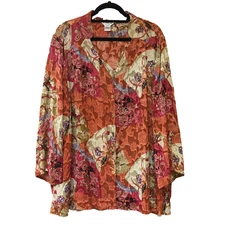 Citron Santa Monica Women's Silk Floral Button Down Tunic Blouse Top Size 3X