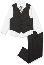 Van Heusen 4-Piece Formal Dresswear Vest Set, Black/Red 5, Stripe