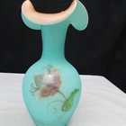 Fenton Robin's Egg Blue Nouveau Hand Painted Vase Special Order LE 2011 W205