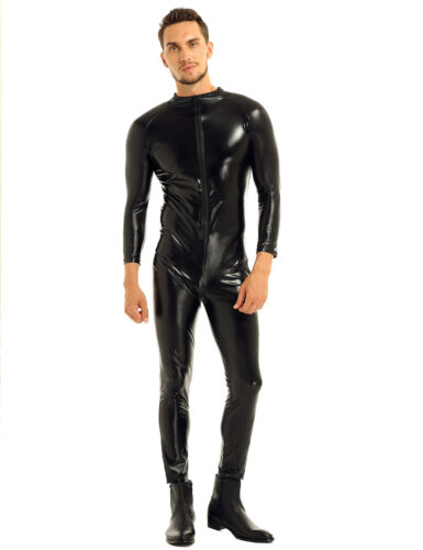 Men's PVC Wetlook Lingerie Costume Catsuit Bodysuit Jumpsuit Clubwear Underwear - Picture 1 of 17