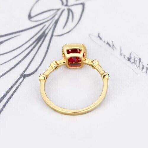 2Ct Emerald Cut Lab Created Ruby Women's Wedding Ring In 14K Yellow ...