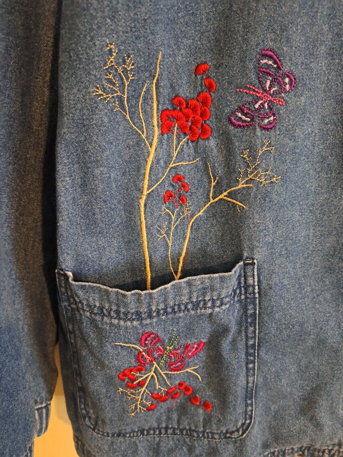 Vtg BASIC EDITIONS Denim Chore Jacket Womens 2X Z… - image 9