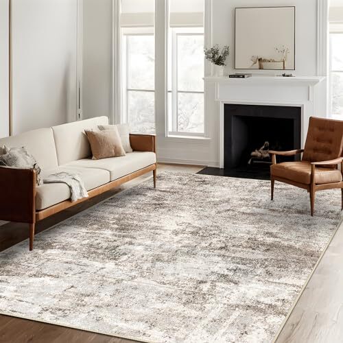 Washable Abstract Area Rug - Rugs for Living Room Large Non Slip 5X7 Brown - Picture 1 of 6
