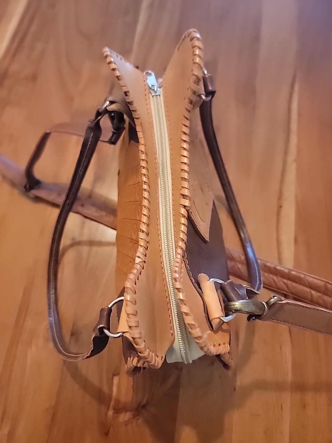 VINTAGE Handmade Hand Tooled Patchwork Leather Pu… - image 7