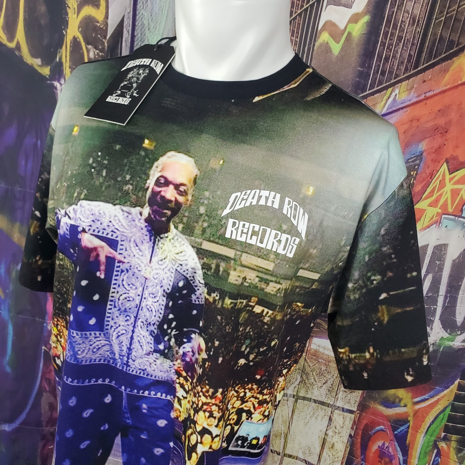 FILA Death Row Records Snoop Dogg Camicia Stampa All Over Taglia Media Nuova (A49)