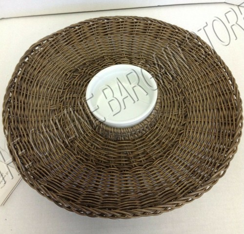 Pottery Barn All Weather Wicker Chip and Dip Serving Tray Server Party Bowl