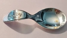 Sterling Curved Handle Baby Spoon Engraved "Baby" Decoration