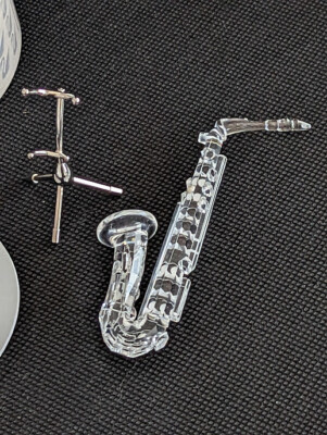 Vintage Swarovski Silver Crystal Saxophone with Stand 211728 With