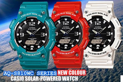 Casio Orologio Grande Energia Solare 100m resistente all'acqua 3 COLORI  aqs810wc UK Venditore | eBay