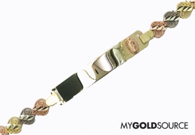 14k Gold Diamantschliff Herzen mit Guadalupe ID Tri-Color Gold Armband 7 1/2''