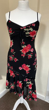 Next Sleeveless Lined  Floral Dress - Size 14 UK - Black                 (TG)