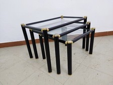 3 Tavolini Impilabili Art Decò Nero Oro Acciaio Vetro Modernariato Anni 80