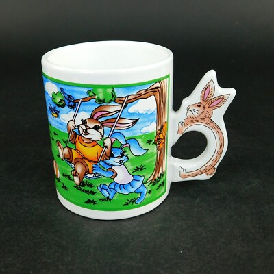 Rabbit Handled Coffee Cup Mug  Rabbit Scenes  10 oz  Easter
