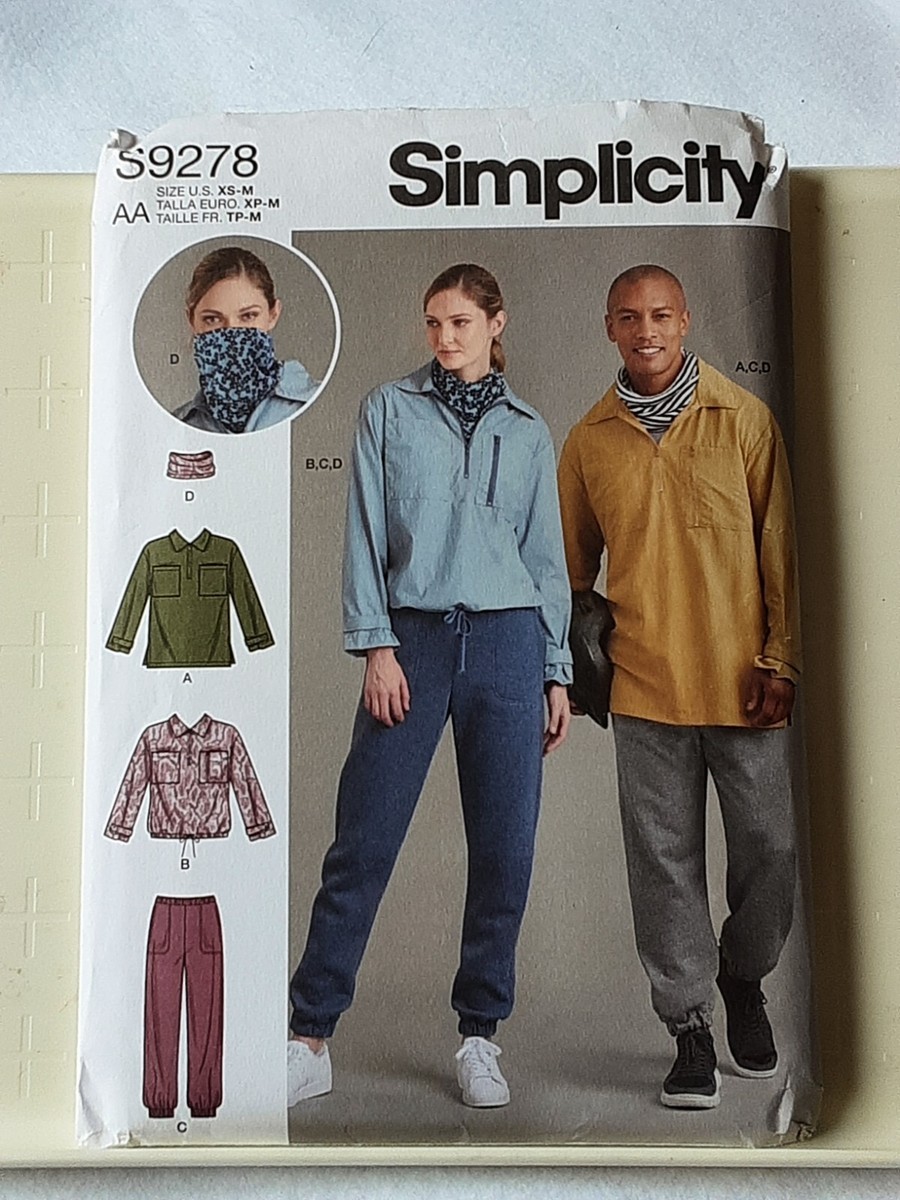 ハニーフラットページです＊ Simplicity 9278 sz XS M unisex 1/4 zip shirt elastic waistpants